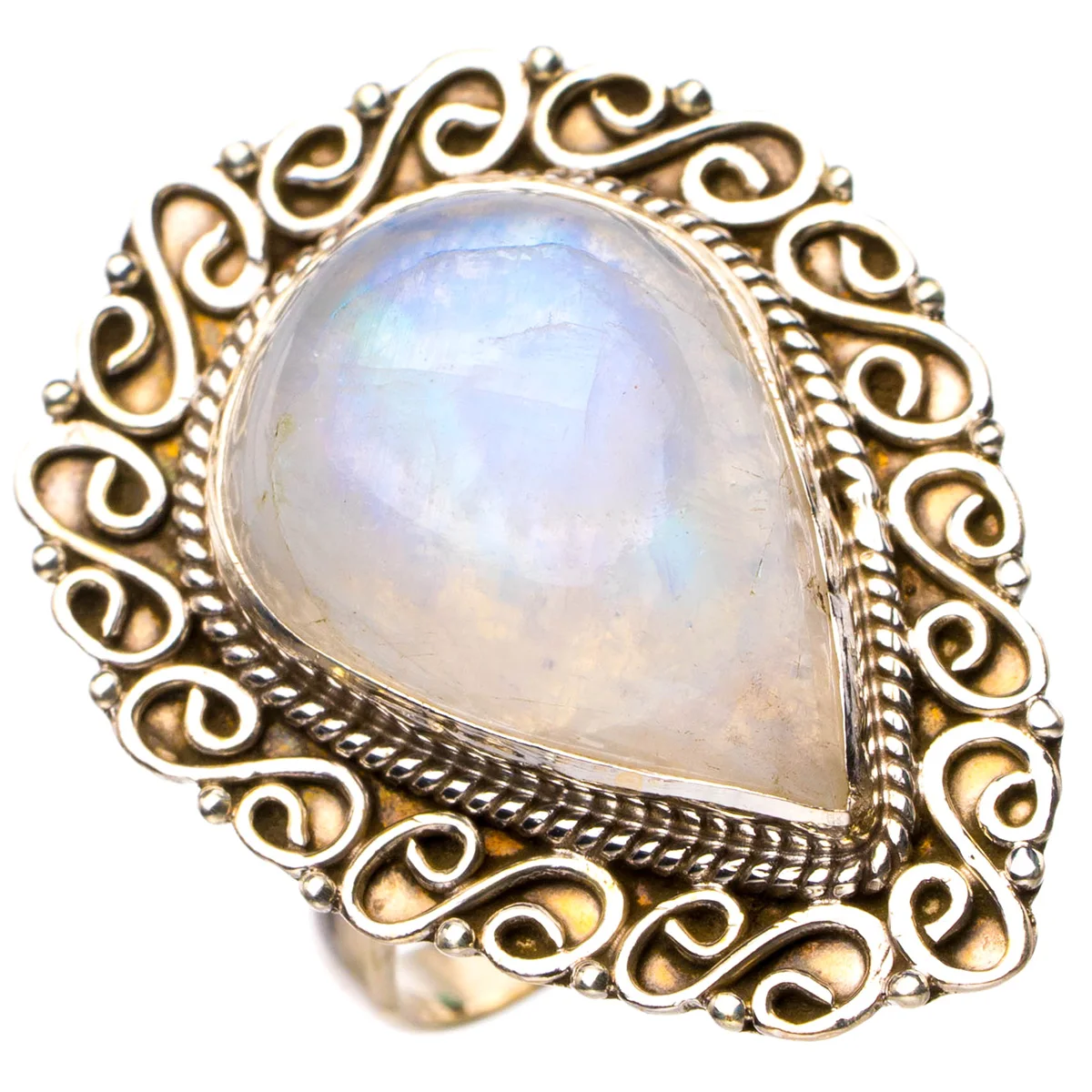 

StarGems Natural Rainbow Moonstone Handmade 925 Sterling Silver Ring 7 D5150