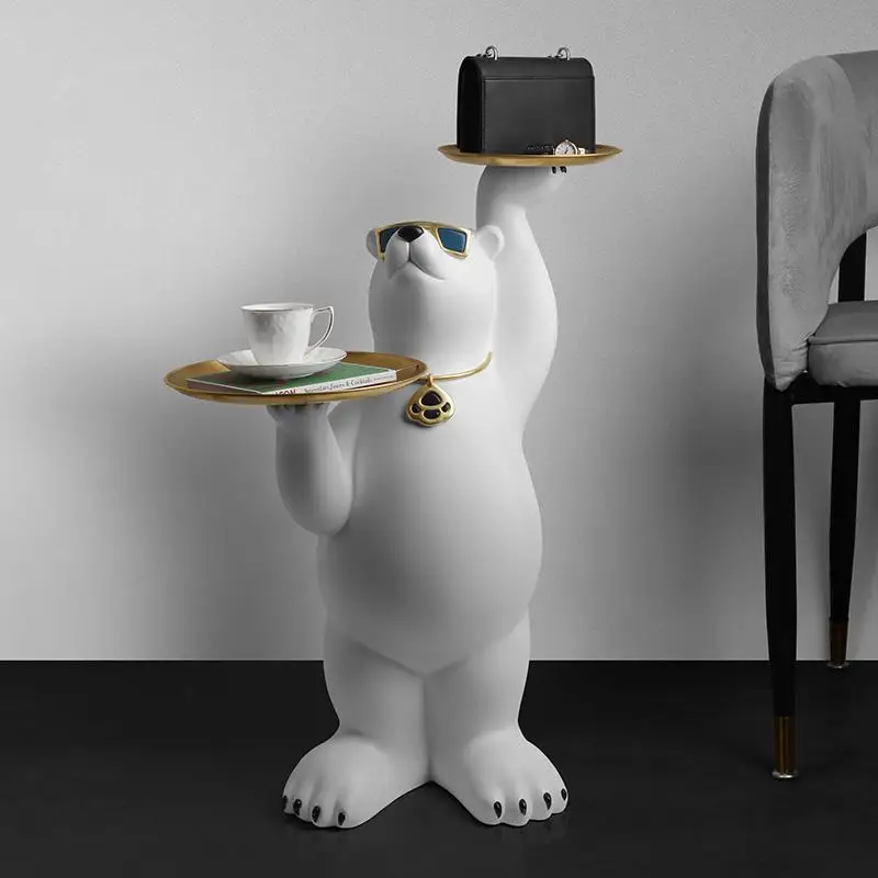 

81CM Modern Arts Crafts Animal Figurines Resin Sculpture Home Decoration Tray Bear Statue Nordic Style Room Large Decor Statue