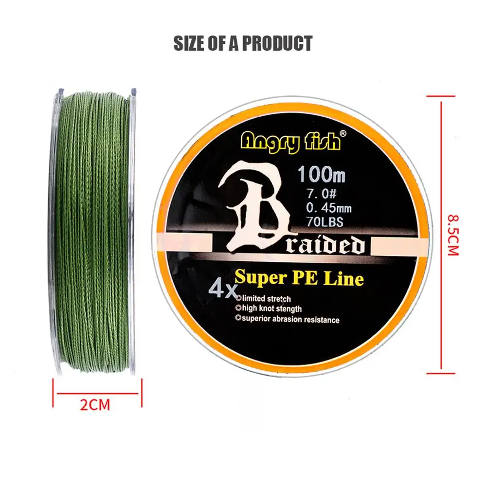 

ANGRYFISH Diominate PE Line 4 Strands Braided 100m/109yds Super Strong Fishing Line 10LB-80LB Dark Green