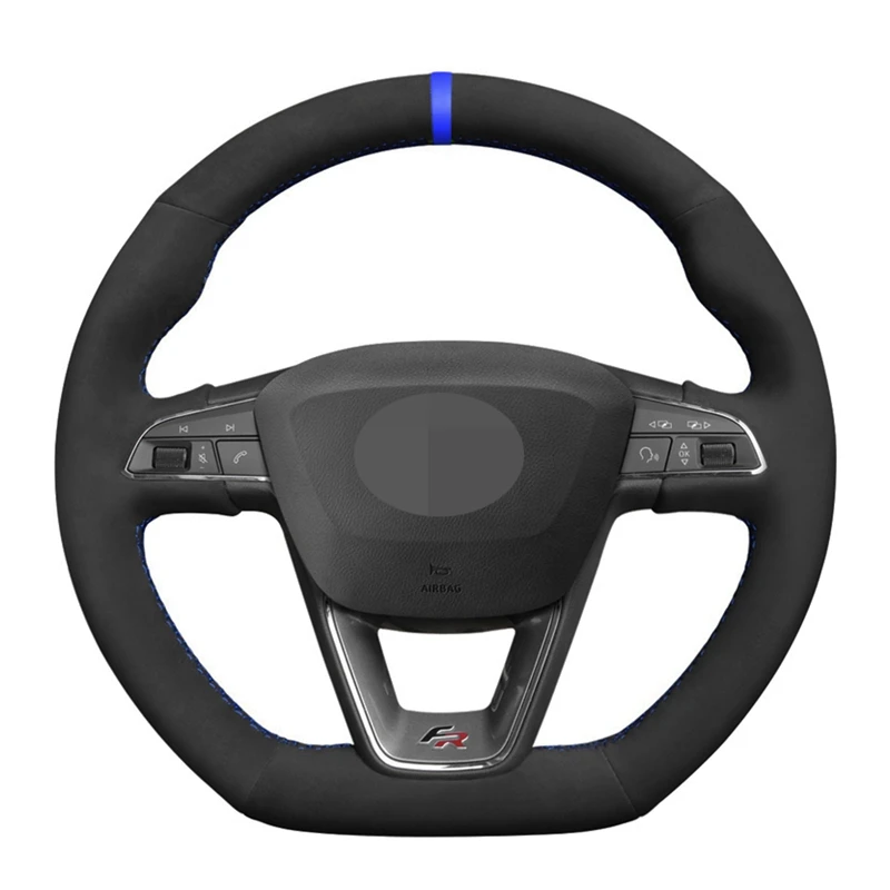 

Black Suede Blue Marker Car Steering Wheel Cover For Seat Leon Cupra R 2013-2019 Ibiza Cupra 2016-2019 Ateca FR 2016-2019