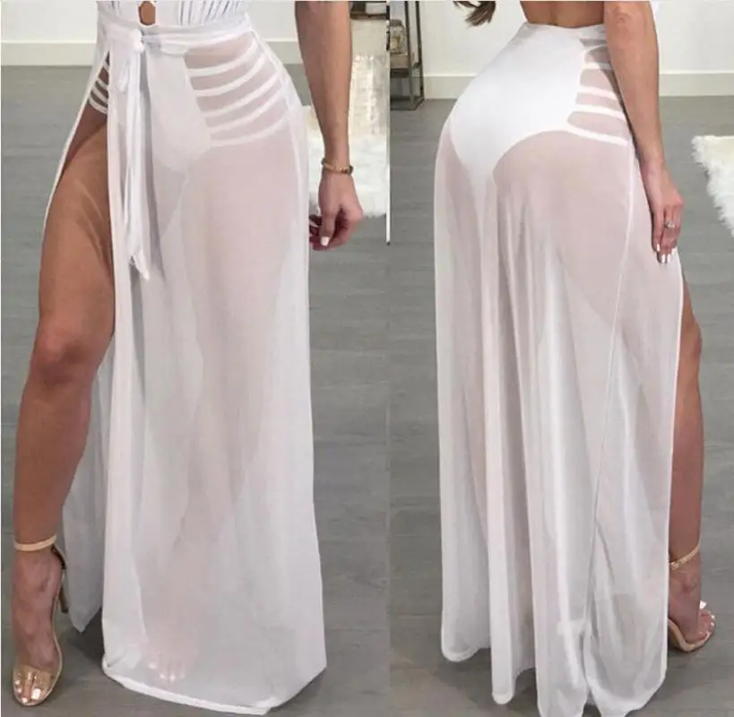 

Women's Sexy Bikini Cover Up Mesh Sheer Beach Maxi Wrap Beach Skirt Cover Up Sarong Solid See Through Dress Women's Swimwear