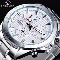 forsining 2020 power reserve design date automatic watch white waterproof mechanical watch stainless steel band luminous clock