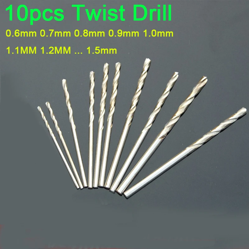 

dykb 10PCS Mini High speed steel Twist Drill Bits 0.6mm 0.7mm 0.8mm 0.9mm 1.0mm 1.1MM 1.2MM 1.3mm 1.4mm 1.5mm for electric drill