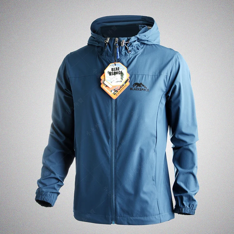 Синий Elastic windbreaker Men spring autumn outdoor Sunscreen hiking riding jackets men windproof Waterproof RAIN coat Hooded jacket - Цвет: Синий