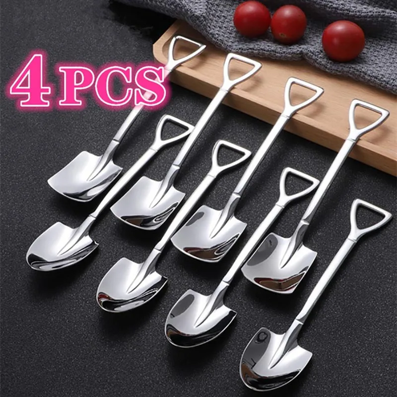 

4PCS Stainless Steel Coffee Spoon Cutlery Set Retro Iron Shovel Ice Cream Spoon Scoop Creative Spoon Tea-spoon Tableware