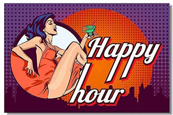 

Happy Hour Tin Sign art wall decoration,vintage aluminum retro metal sign