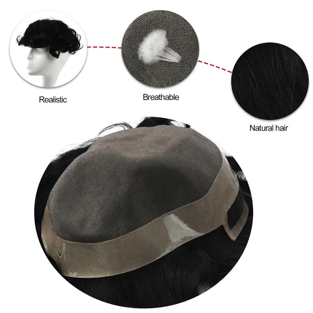 Neitsi 150% плотность мужские парики из человеческих волос Toupees швейцарская