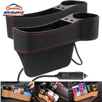 seat gap slit box phone bottle cups holder box car accessories car organizer leather car seat gap storage box dual usb charger
