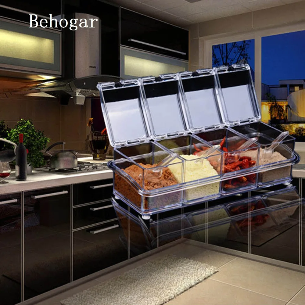 Behogar 4 шт. приправа ящик для горшки специй контейнер хранения с бутылочкой организатор w/крышкой Ложка Кухня