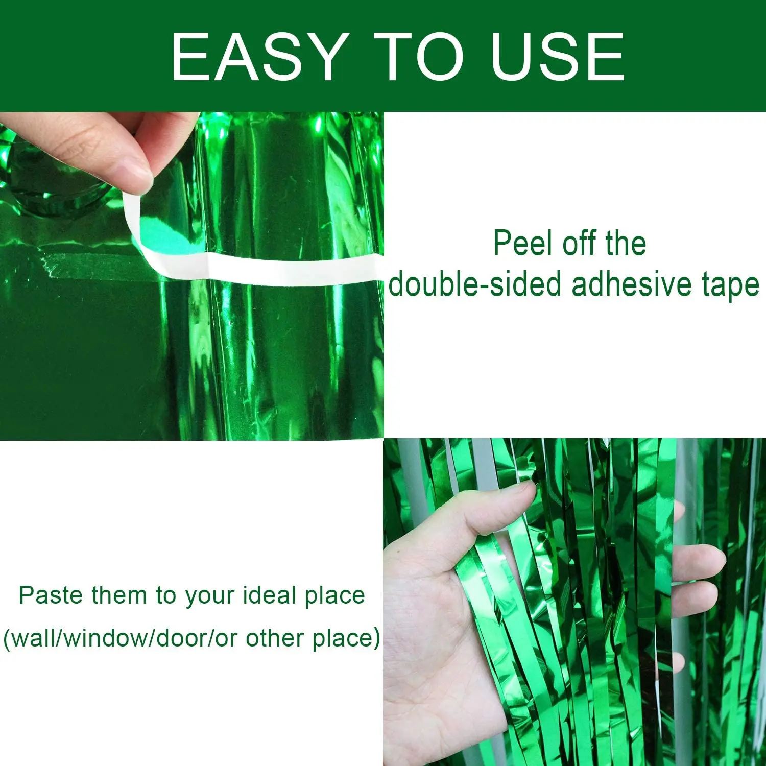 

Spring St.Patrick's Day Green Foil Curtains Metallic Fringe Curtain for Birthday Wedding Xmas Party Jungle Party Wall Decoration