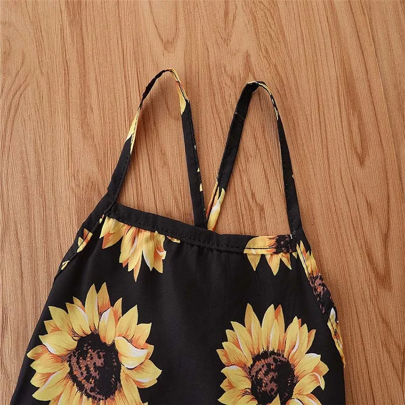 Conjuntos de ropa para ni&ntilde;as, Top con tirantes de girasoles y pantalones cortos, moda para ni&ntilde;os, estilo occidental, 2 uds.-3