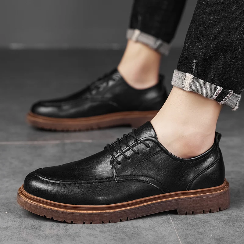 

2021 winter men's trendy casual leather shoes fashion all-match British style outdoor work shoes