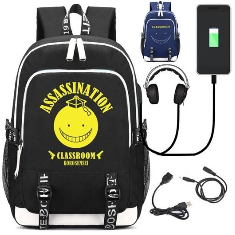 Sala de Aula Mochila com Porta Fone de Ouvido Bolsa de Ombro Assassinato Moda Bolsa Adolescente Estudante Escola Portátil Presente Usb