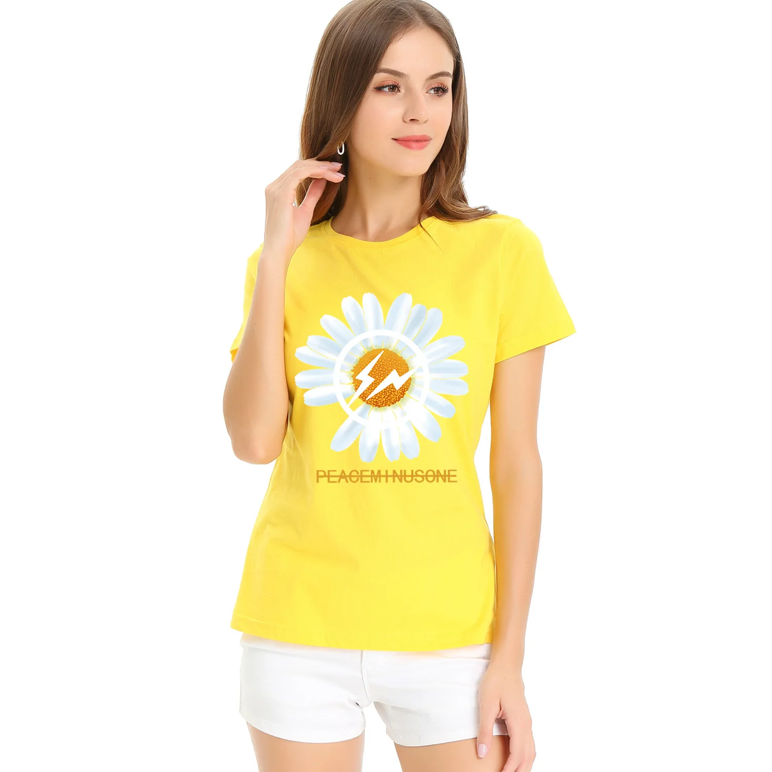 

2020 New Summer Tops Women T Shirt Small Daisy Print T-shirt Loose O-neck Long Sleeve Tops Oversize Harajuku Letter T-shirt