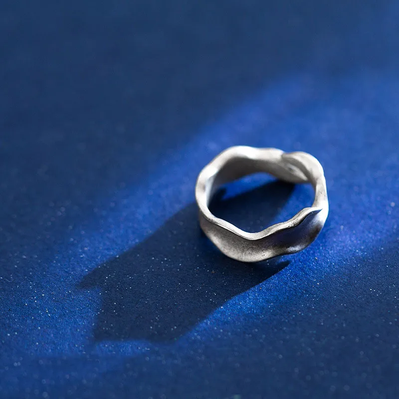 

Ginin 925 Sterling Silver Ring Female Japanese and Korean Style Fashion Irregular Wave Personalized Opening Finger Ring Jewelry