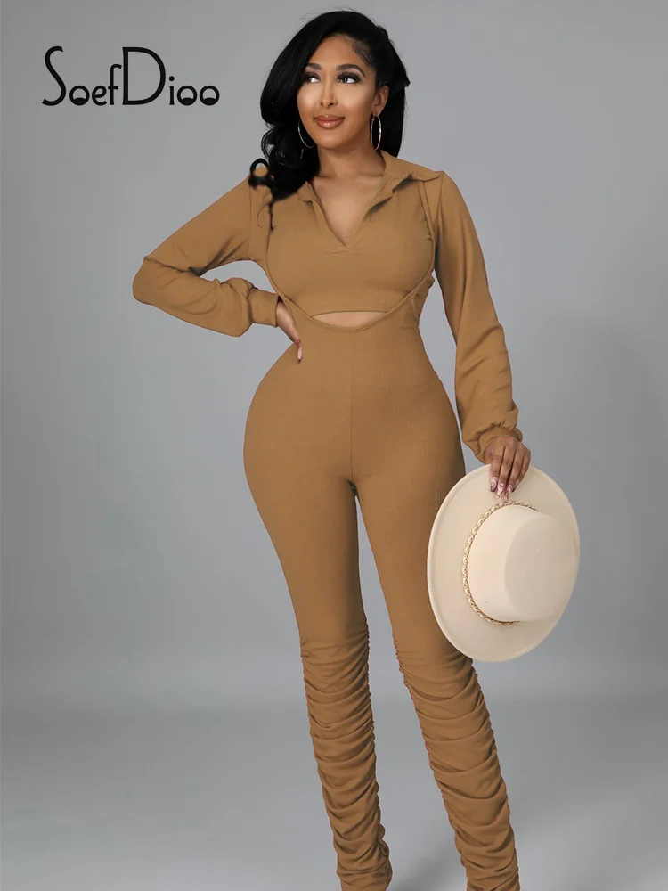 

Soefdioo Casual Two Piece Set Women Long Sleeve Crop Top and Suspenders Pleated Pants Matching Winter 2021 Fashion Tracksuits