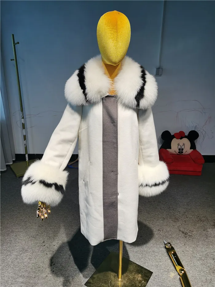 

sale Clearance Double sided wool cashmere coat women with real fox fur collar and cuffs long trench