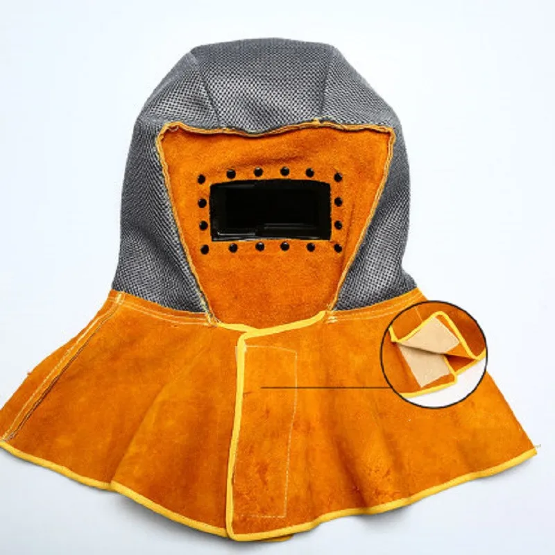 

Thicken Cowhide Welding Face Protection with Auto Darkening Casting Helmet Professional Cowhide Hood Cape