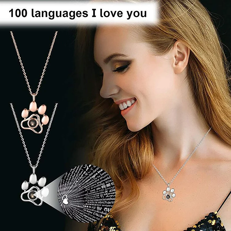

100 Different Languages In The Love Stone Pendant Chain Fashionable Dog Paw Pendant Necklace Women Necklace Jewelry