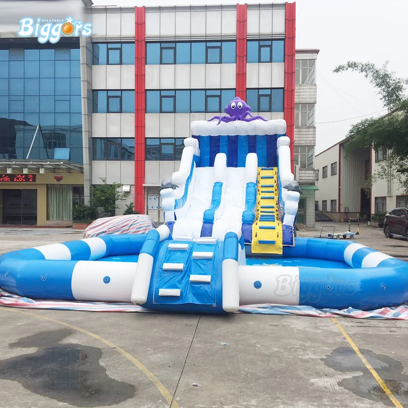Гигантские Длинные надувные аквапарк пляжные горки с большим бассейном на