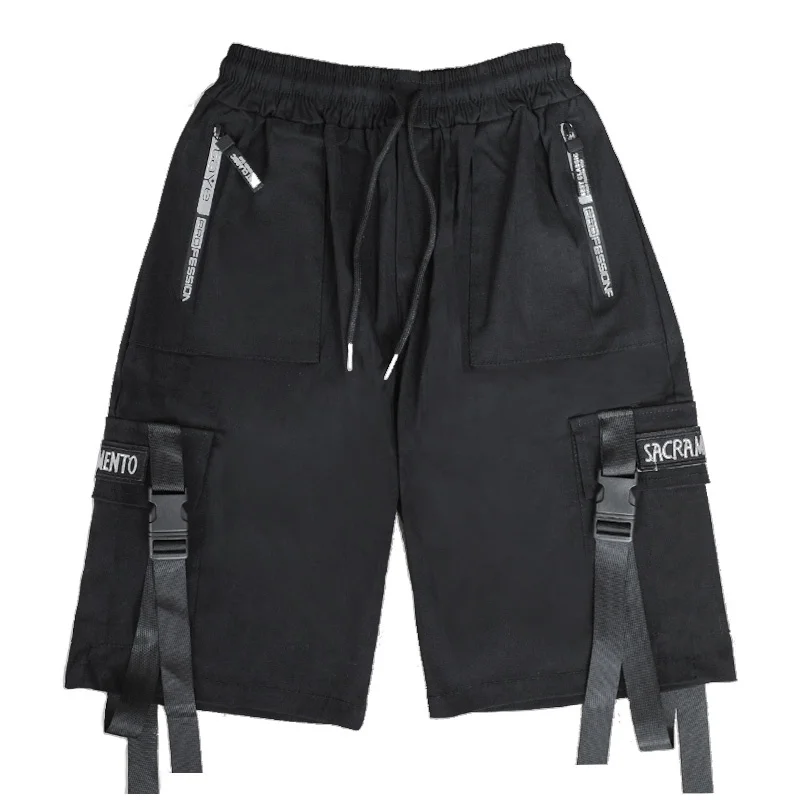 

2021 Summer Shorts Cargo Pants Men Harajuku Fashion Streetwear Hip Hop Punk Male Trousers Ribbon Techwear Sport Military Clothes