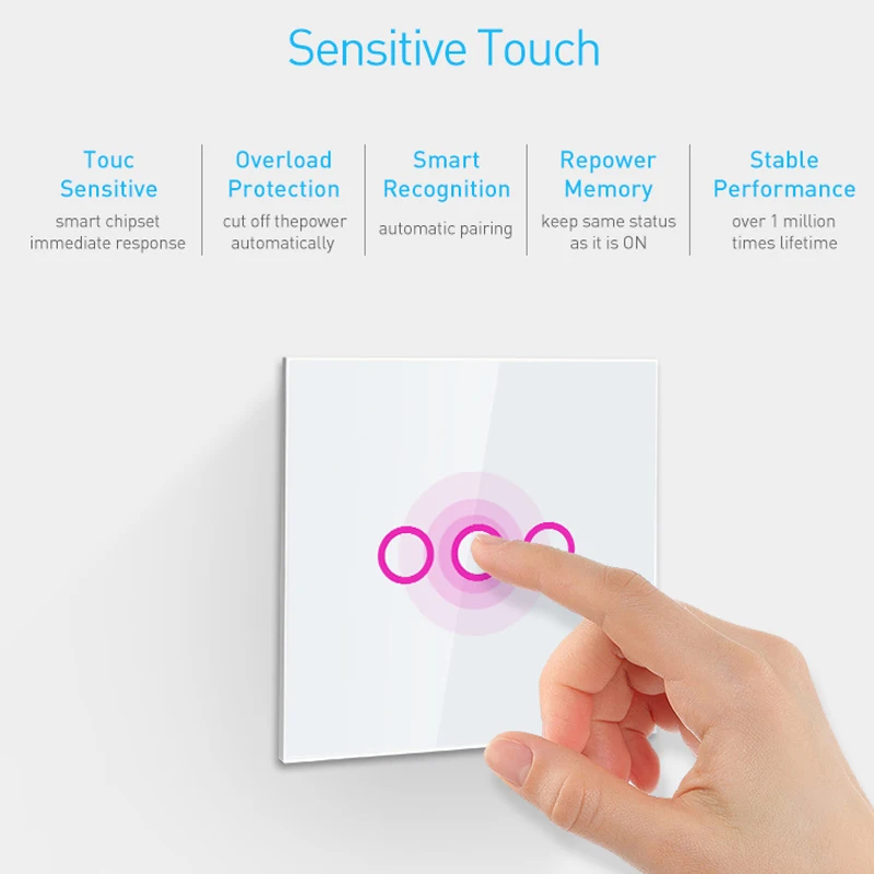 Настенный светильник NEO COOLCAM 3CH Zwave Plus с сенсорным управлением выключатель 3 Gang