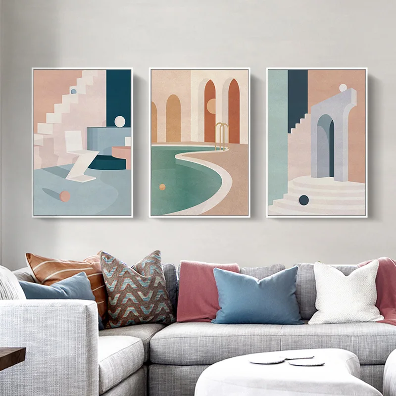 Современная Абстрактная Настенная картина Morandi с цветным принтом для гостиной