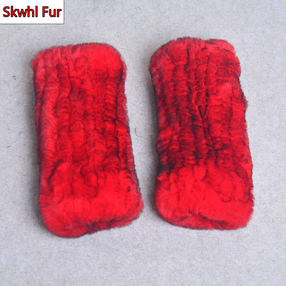 

New Style Winter Girl Natural Real Rex Rabbit Fur Gloves Good Elastic Knitted Rabbit Fur Mittens Lady Real Rex Rabbit Fur Gloves