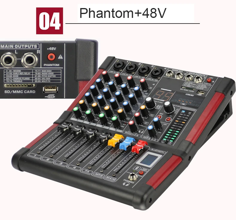 LEORY 4-канальный DJ Караоке микшер bluetooth 99 DSP живой смешивания USB консоль USB, Профессиональный усилитель мощности