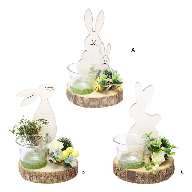 

H051 Easter bunny Candlestick Simulation bunny Plants Base Glass Candle Cup