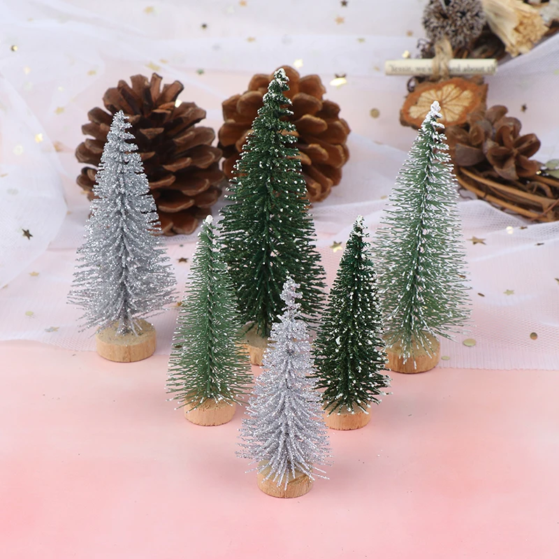 7/9cm DIY Christmas Tree Mini Pine With Wood Base Home Table Top Decor Miniatures | Дом и сад
