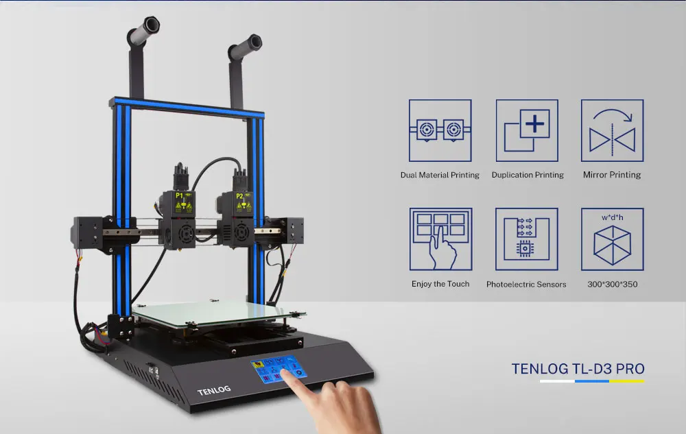 TENLOG TL-D3PRO Независимый Двойной Экструдер 3d принтер большой размер печати lcd сенсорный экран