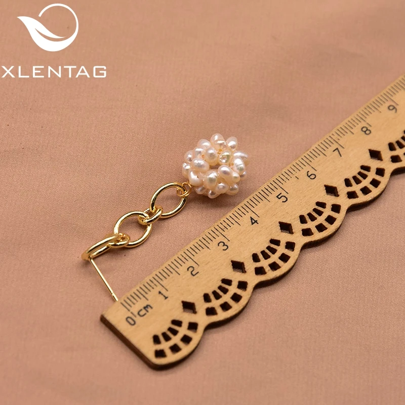 

Xlentag Natural Freshwater Pearl Ball Geometric Pendant Earrings Women Luxury Hand Made Fine Jewelry Party Marry Gift GE1014