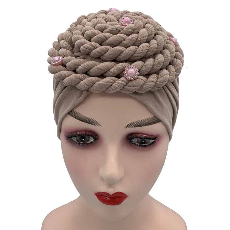 

2021 Trendy Braids Turban Bonnet Arab Wrap Head Scarf Ready to Wear Hijab Hat Muslim Headdress Woman Inner Hijab Turbante Mujer