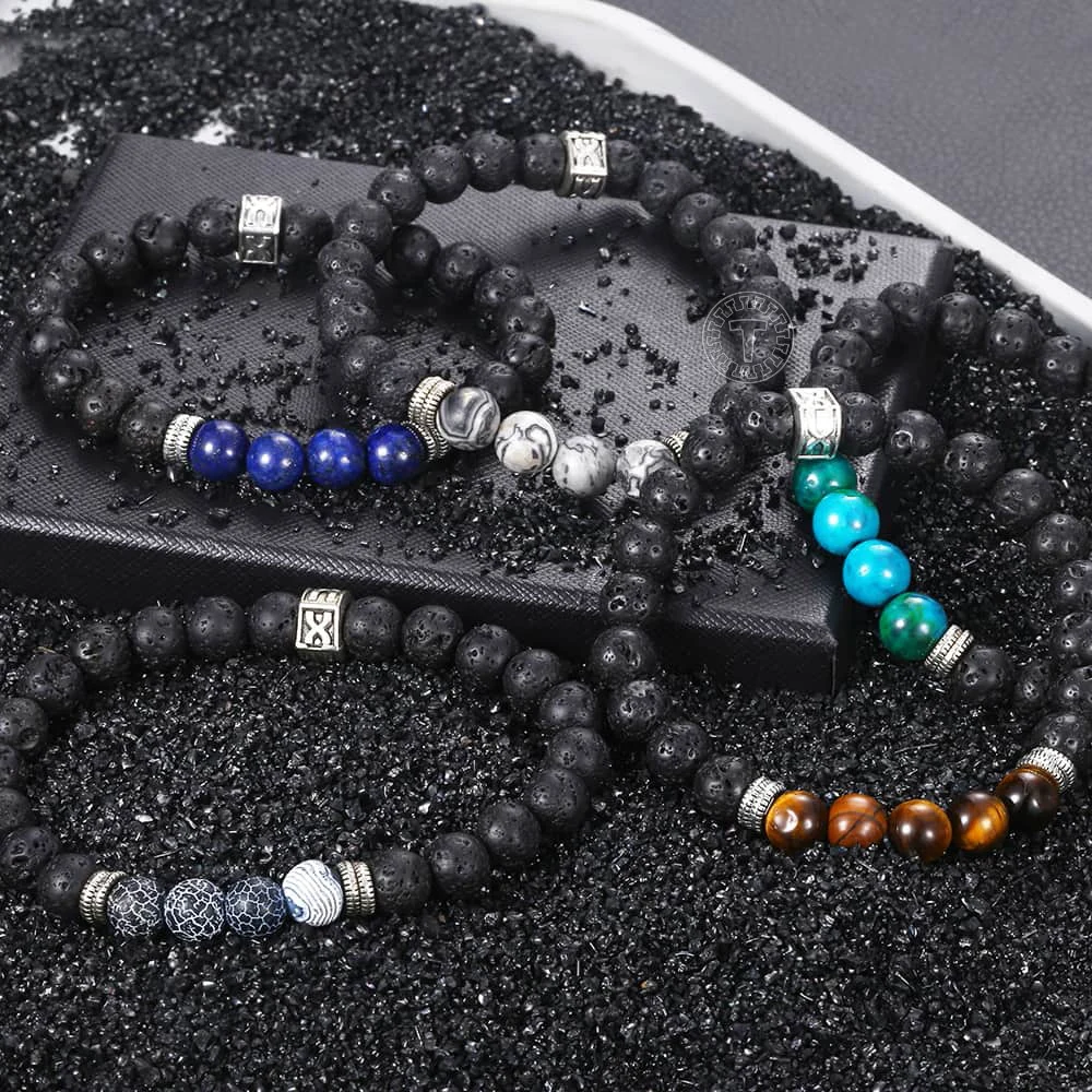 8 мм мужской браслет из лазурита тигрового глаза бусин лавы нержавеющей стали