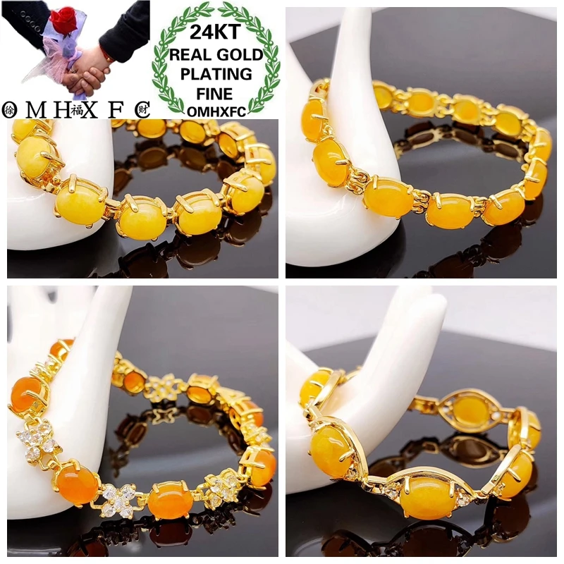 

OMHXFC Jewelry Wholesale YM431 European Fashion Fine Woman Girl Party Birthday Wedding Gift Geometric Zircon 24KT Gold Bracelet