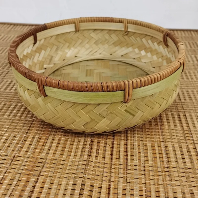 

2 Pcs of Set Handmade Woven Bamboo Storage Basket,Kitchen Storage Tray for Food/Bread/Fruite&Egg