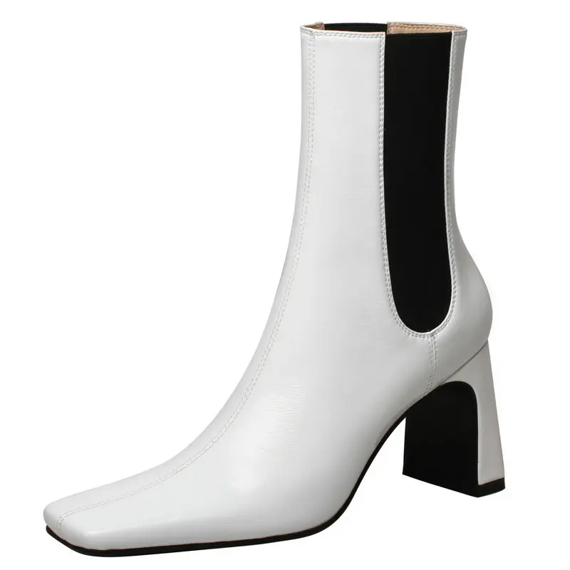 

Concise Design Autumn Winter Women Ankle Boots Office Lady Casual High Heels Shoes Woman Genuine Leather boots woman