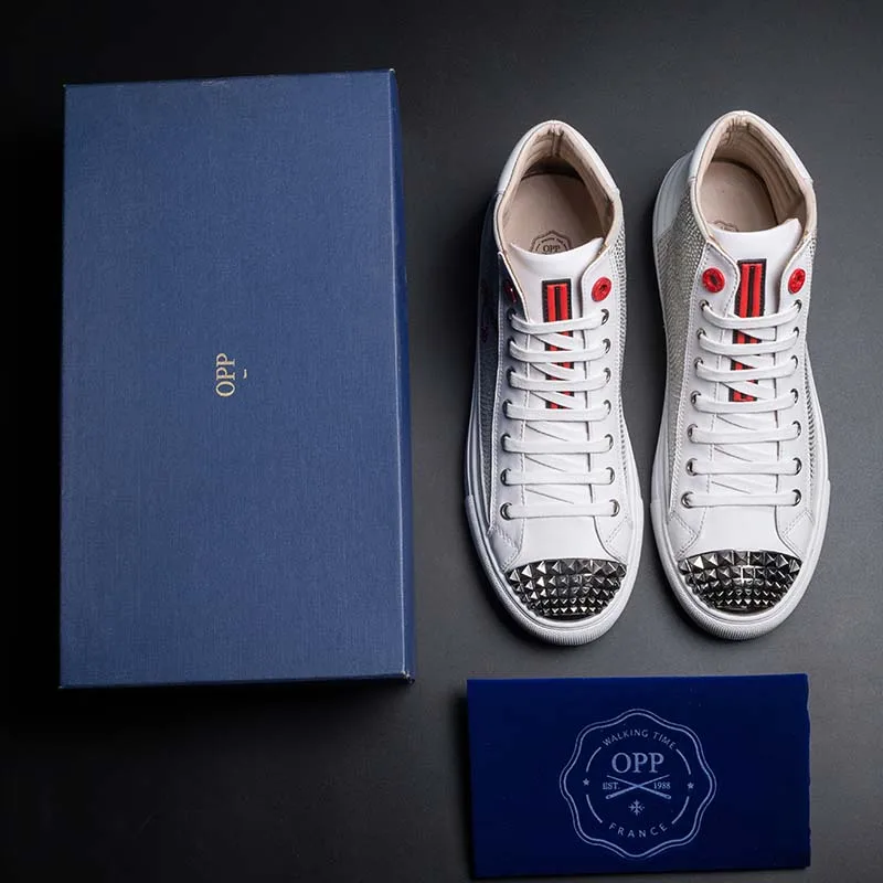 Ботинки мужские высокие из натуральной кожи в горошек на молнии | Обувь