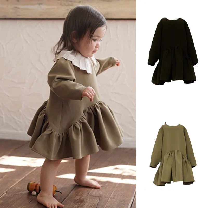 New Girls Dress Autumn Irregular Ruffles Baby Long Sleeve Fashion Ball Gown DT662 | Детская одежда и обувь