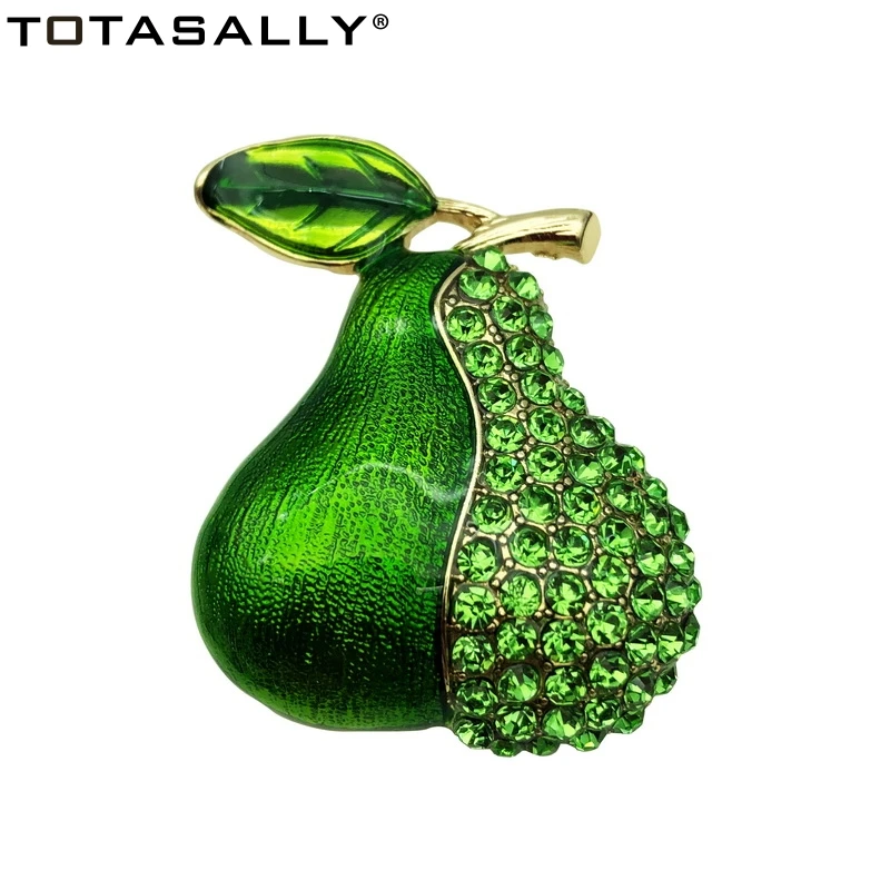 

TOTASALLY Fashion Plant Brooches Green Enamel Pear Shinning Rhinestone Costume Pins for Women Gift Jewelry Accessories Bijoux