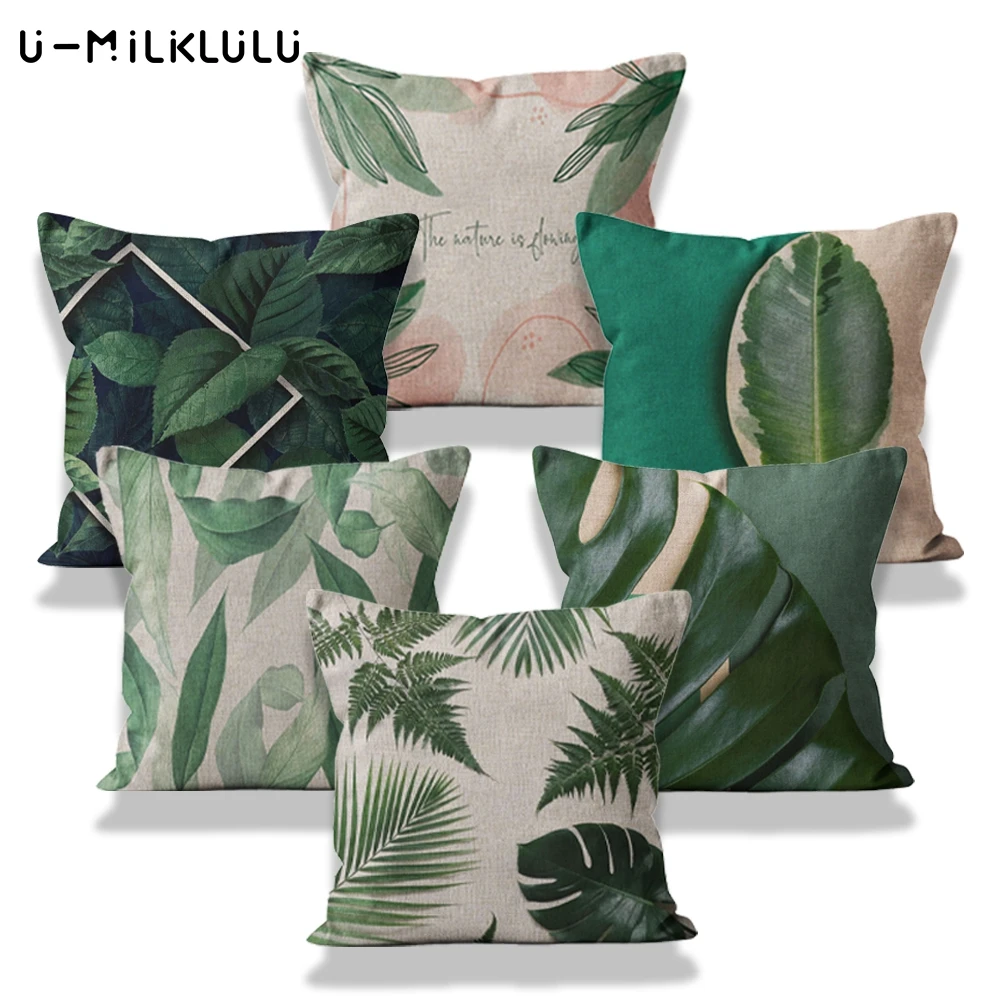 

Nordic Sofa Cushion Cover Tropical Plant Leaves Pillowcase Decor Home Scandinavian Style 45*45 40*40 Linen Square Pillow Cover