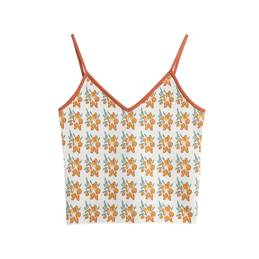 

Женский трикотажный жаккардовый топ на бретельках, с V-образным вырезом