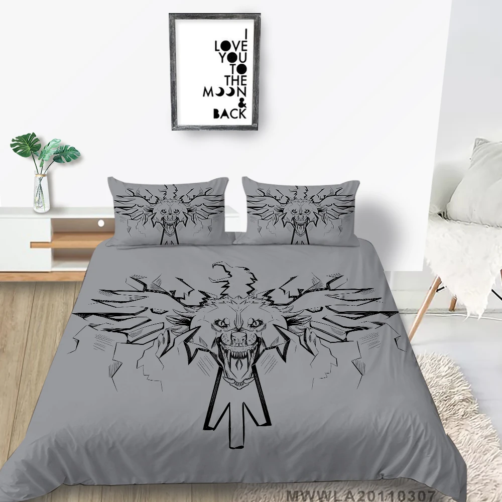 

Abstract Wolf Bed Set Queen Size Creative Gray Duvet Cover Eagle King Twin Full Single Double Scary Cool Bedding Set