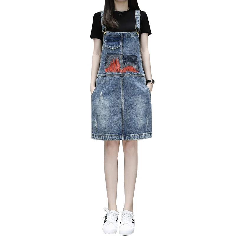 

Fashion women's suspender skirt 2021 summer new large size retro loose denim suspender skirt a-line skirt JUICG