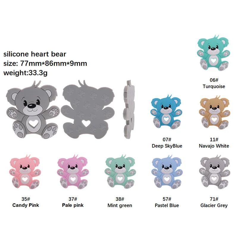 

10pc Bear Silicone Baby Teether Food Grade Newborn Teething Necklace Pacifier Chain Accessories Rodent Pendant Toy BPA Free Gift