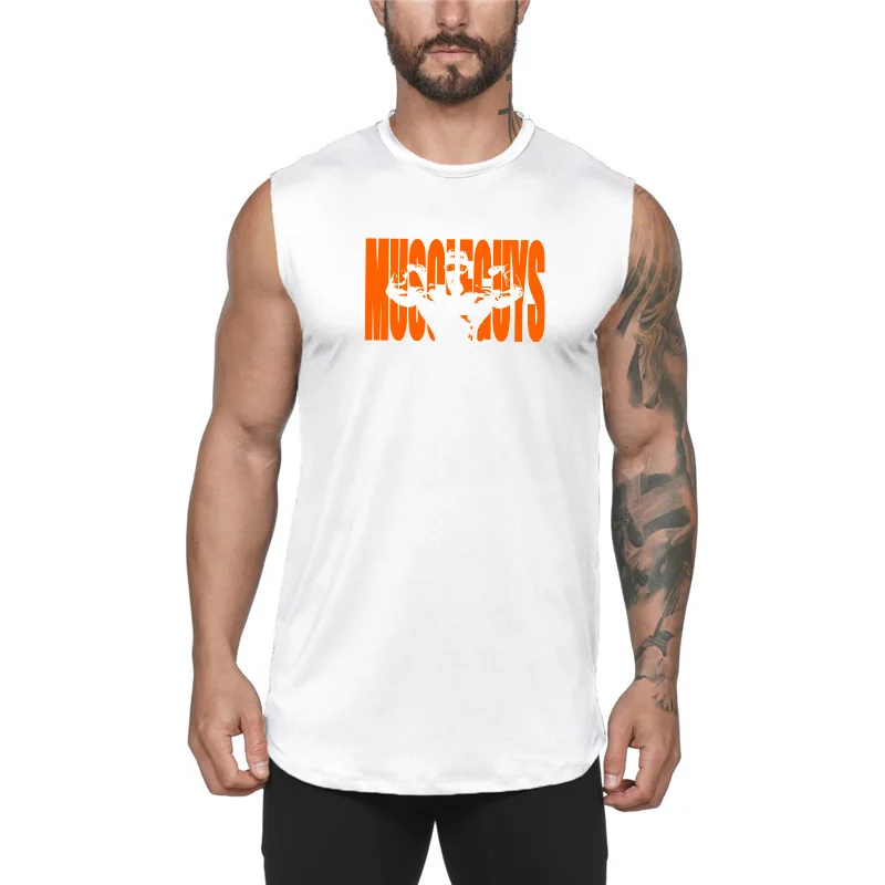 Muscleguys майка для спортзала, мужская майка для бодибилдинга, майка для фитнеса, хлопковые топы без рукавов, майка для тренировок - Цвет: white165