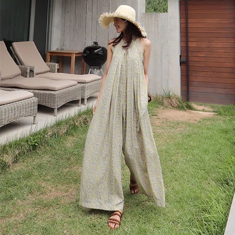 Летние женские комбинезоны большого размера в Корейском стиле широкие брюки