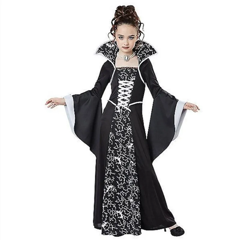 Party Long Sleeve Halloween Costumes for Kid Girl Medieval Cosplay Vintage Court Princess Witch Middle Ages Carnival Dress | Детская