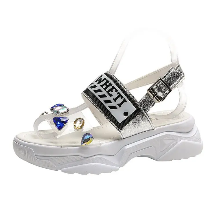 

Thick Bottom Crystal Sandals Female 2021 New Summer Rhinestone Fashion Ladies' High-heeled Open-toed Roman Women's Beach Shoes